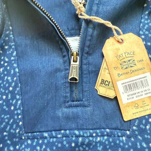 Women's NWT Fat Face Blue Speckled Half-Zip Hoodie, Size 12 - Picture 9 of 9
